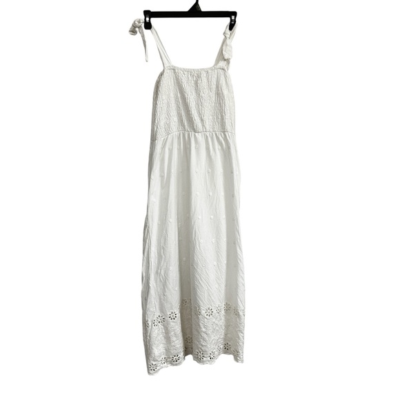 Jessica Simpson Eyelet Sleeveless Smocked Sun Dress Lace Maxi medium lined white - Picture 1 of 6